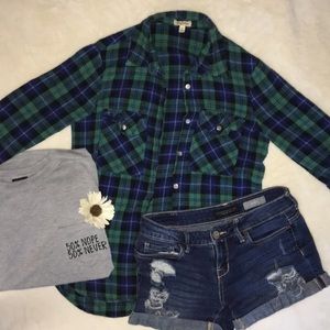 Green and Blue Plaid Button Down